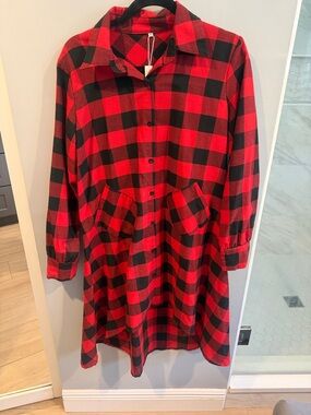 Red and Black Buffalo Plaid Long Sleeve Shirt Dress